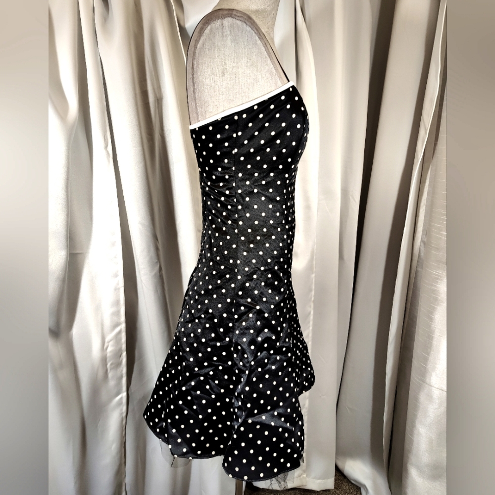 Gunne Sax ByJessica McClintock Midi Dress Black/White Polka Dot, Satin, Flare,0 - Picture 7 of 12